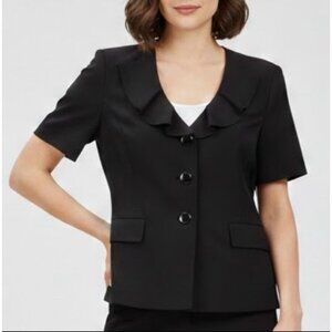 NWOT Kasper Black Blazer Petite Size 12 Ruffle Neck Lined $119